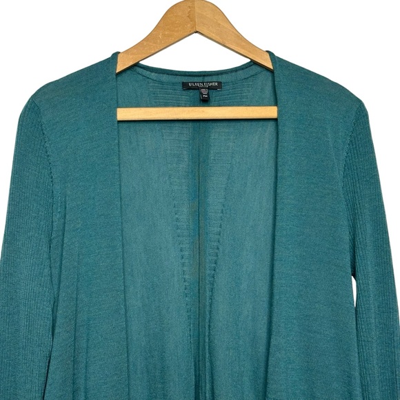 Eileen Fisher 100% Merino Wool Forest Green Open Front Cardigan Sz Petite Medium - Picture 4 of 11